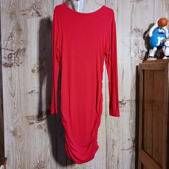 Valentines Day Red Ruched Sides Body Boat Neck Body Con Dress Size Medium - Picture 6 of 9